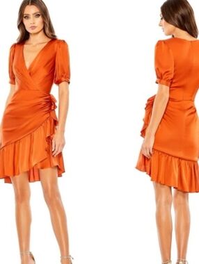 Mac Duggal Short Wrap Puff Sleeve Size 0 NWT 26928